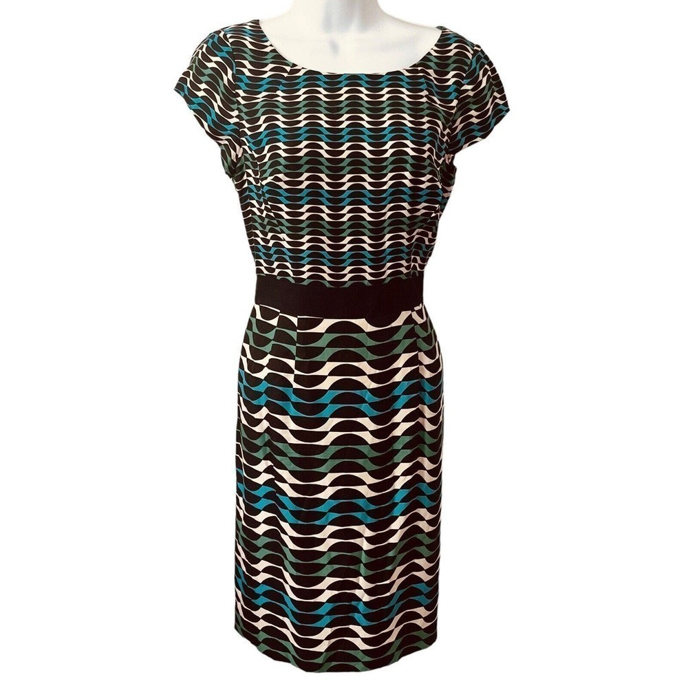 Boden Size US 4 UK 8 Dress Kensington Sheath Silk Blend Cap Sleeves Wave Print